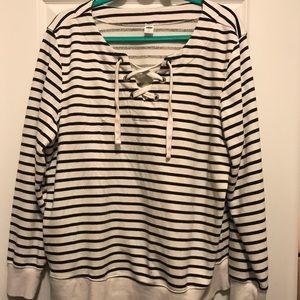 Old Navy Black and White Striped Sweatshirt